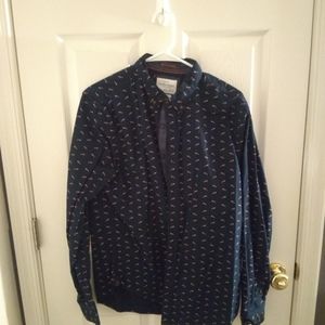 Mens LS button down shirt fox print sz large Navy